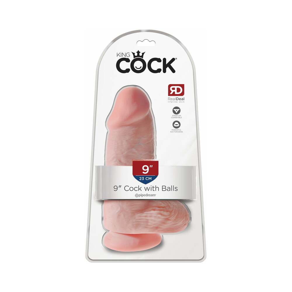 King Cock Chubby 9 in. Cock With Balls Realistic Suction Cup Dildo Beige - Fantasies Boutique