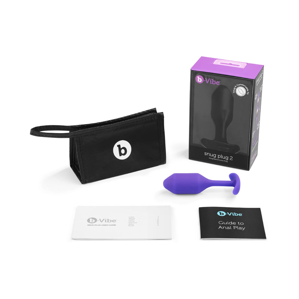 b-Vibe Snug Plug 2 Weighted Silicone Anal Plug Purple - Fantasies Boutique
