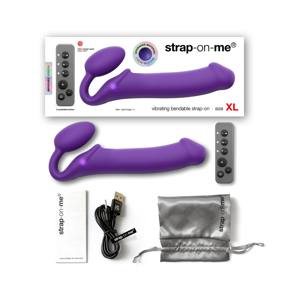 Strap-On-Me Rechargeable Remote-Controlled Silicone Vibrating Bendable Strap-On Purple XL - Fantasies Boutique