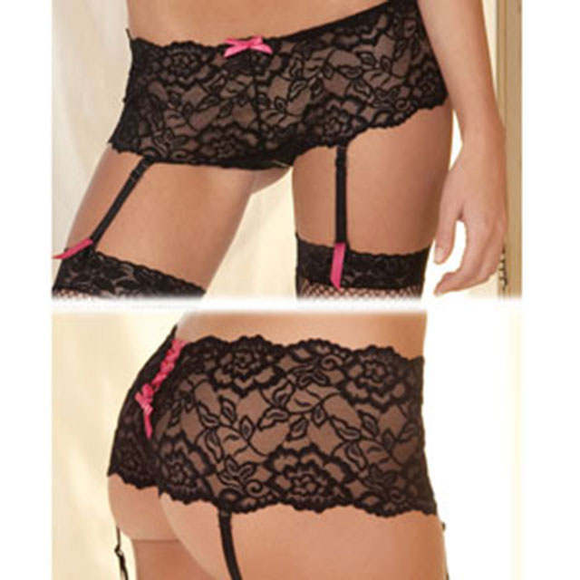 Rene Rofe Crotchless Lace Boyleg With Garters M/L - Fantasies Boutique
