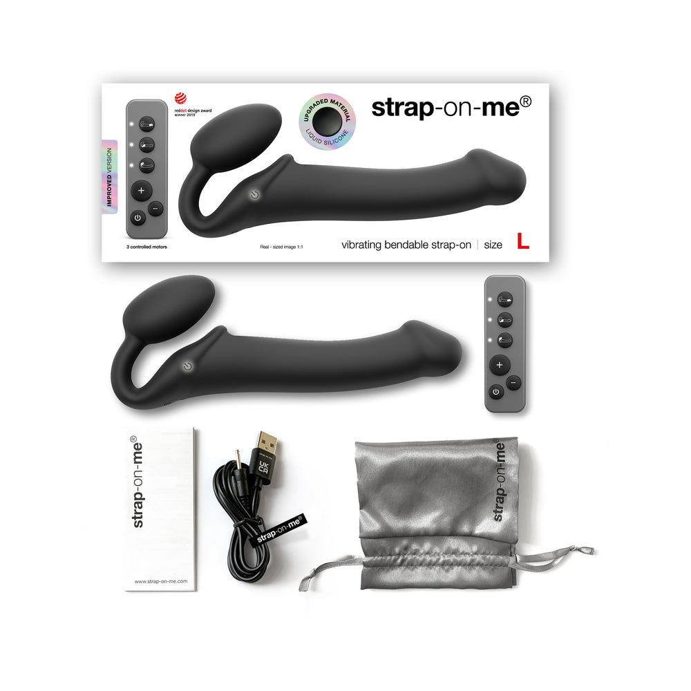 Strap-On-Me Rechargeable Remote-Controlled Silicone Vibrating Bendable Strap-On Black L - Fantasies Boutique