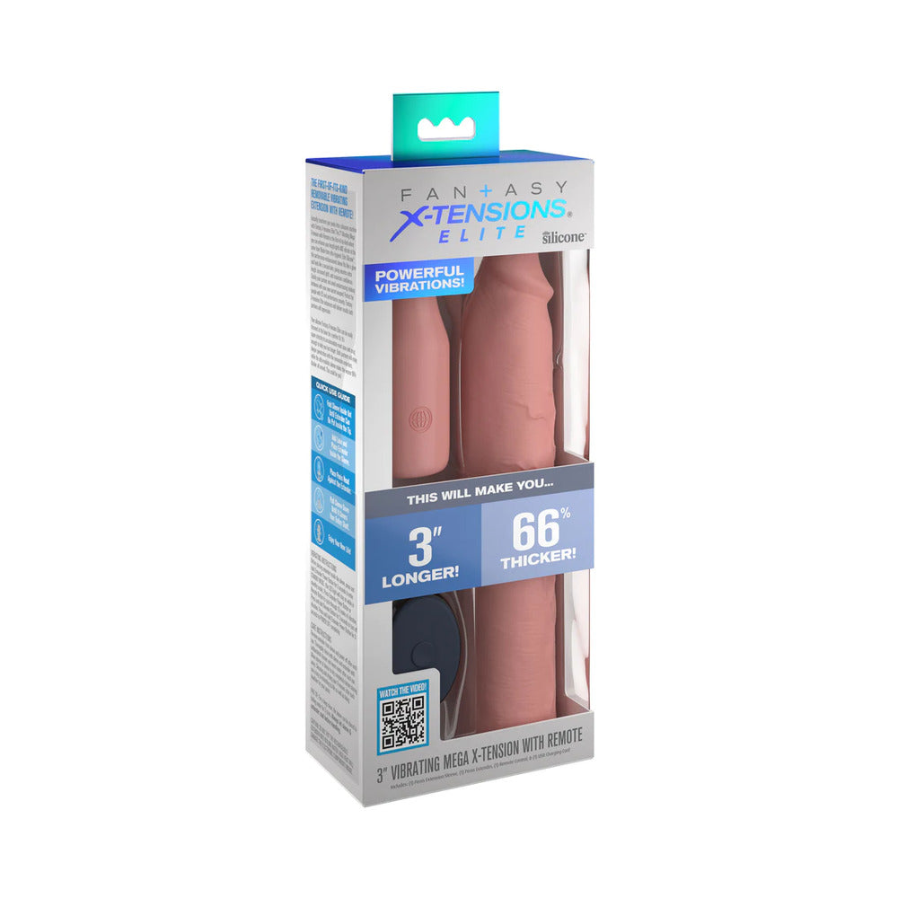 Fantasy X-tensions Elite 9 in. Silicone Mega Extension Sleeve 3 in. Vibrating Beige - Fantasies Boutique