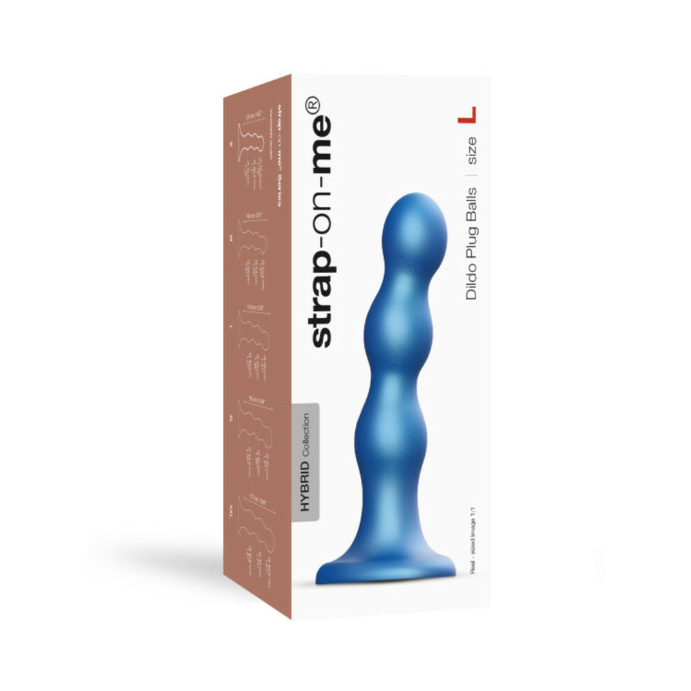 Strap-On-Me Hybrid Collection Silicone Dildo Plug Balls Metallic Blue L - Fantasies Boutique