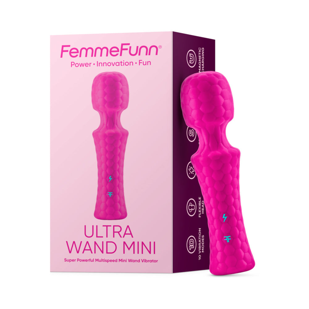 FemmeFunn Ultra Wand Mini Rechargeable Flexible Textured Silicone Vibrator Pink - Fantasies Boutique
