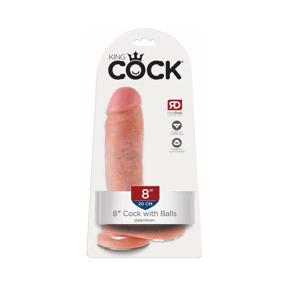King Cock 8 in. Cock With Balls Realistic Suction Cup Dildo Beige - Fantasies Boutique