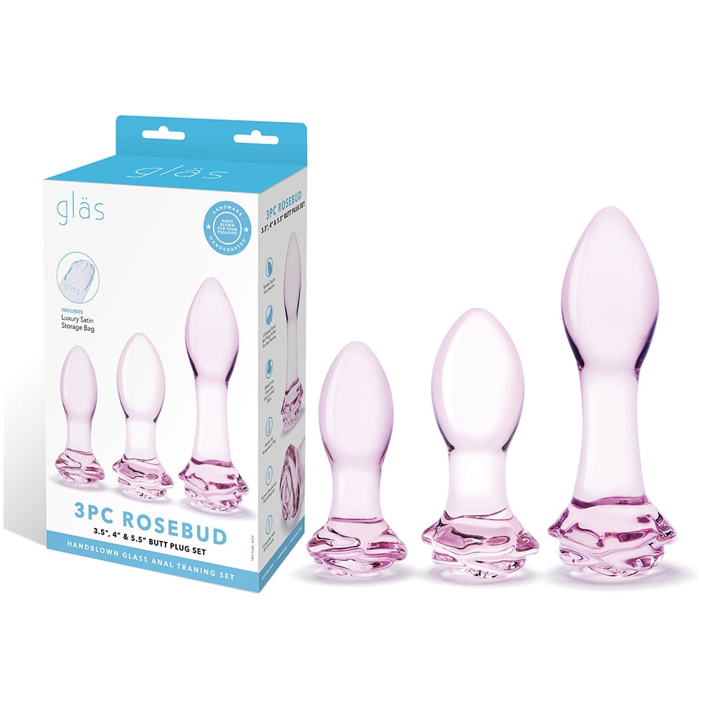 Glas Rosebud 3-Piece Glass Anal Plug Set - Fantasies Boutique