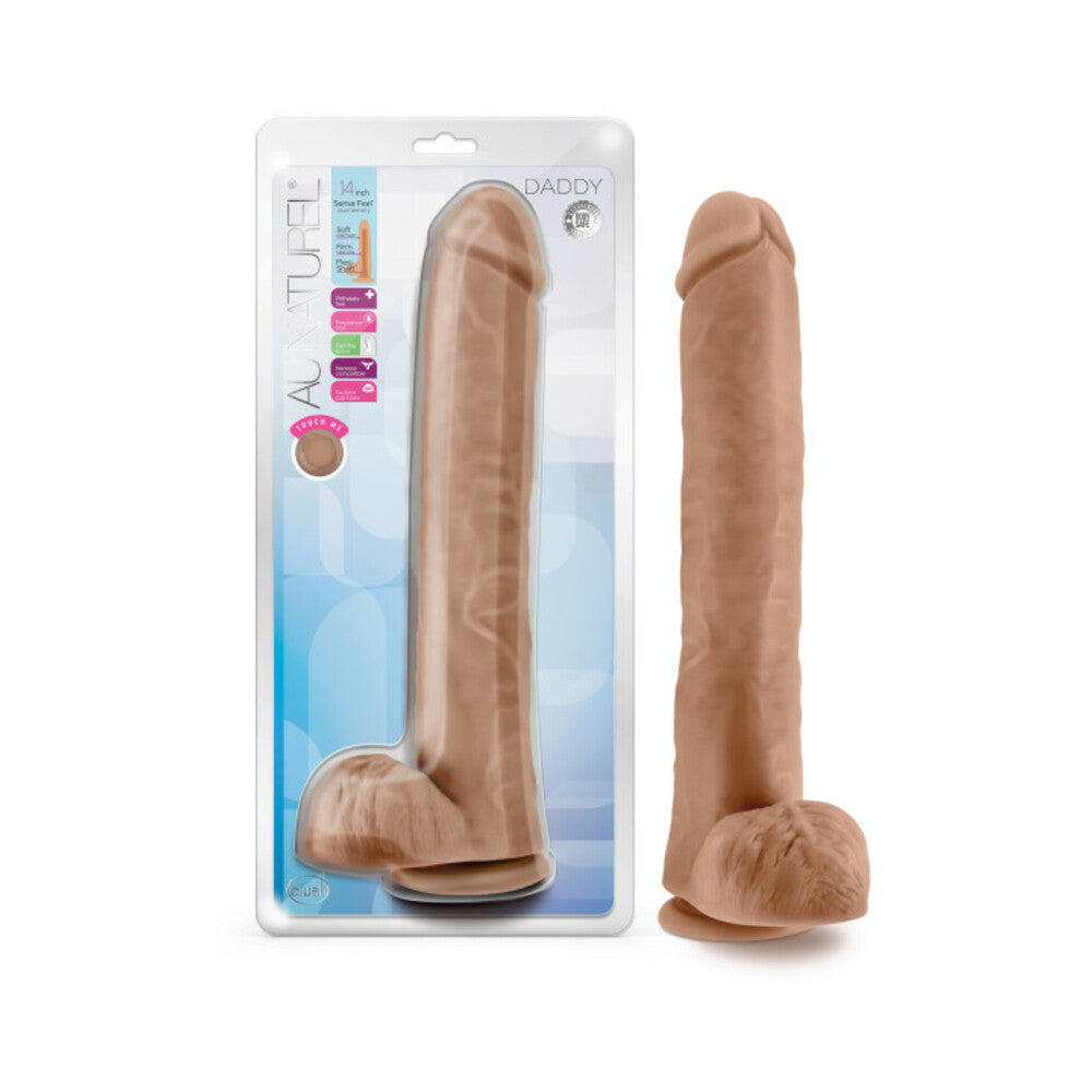 Au Naturel Daddy 14 in. Posable Dual Density Dildo with Balls Tan - Fantasies Boutique