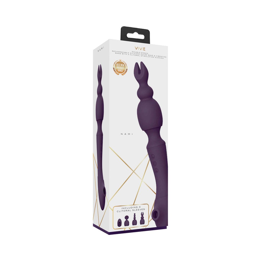 VIVE NAMI Dual-Ended Pulse Wave & Vibrating Wand With Interchangeable Sleeves Purple - Fantasies Boutique