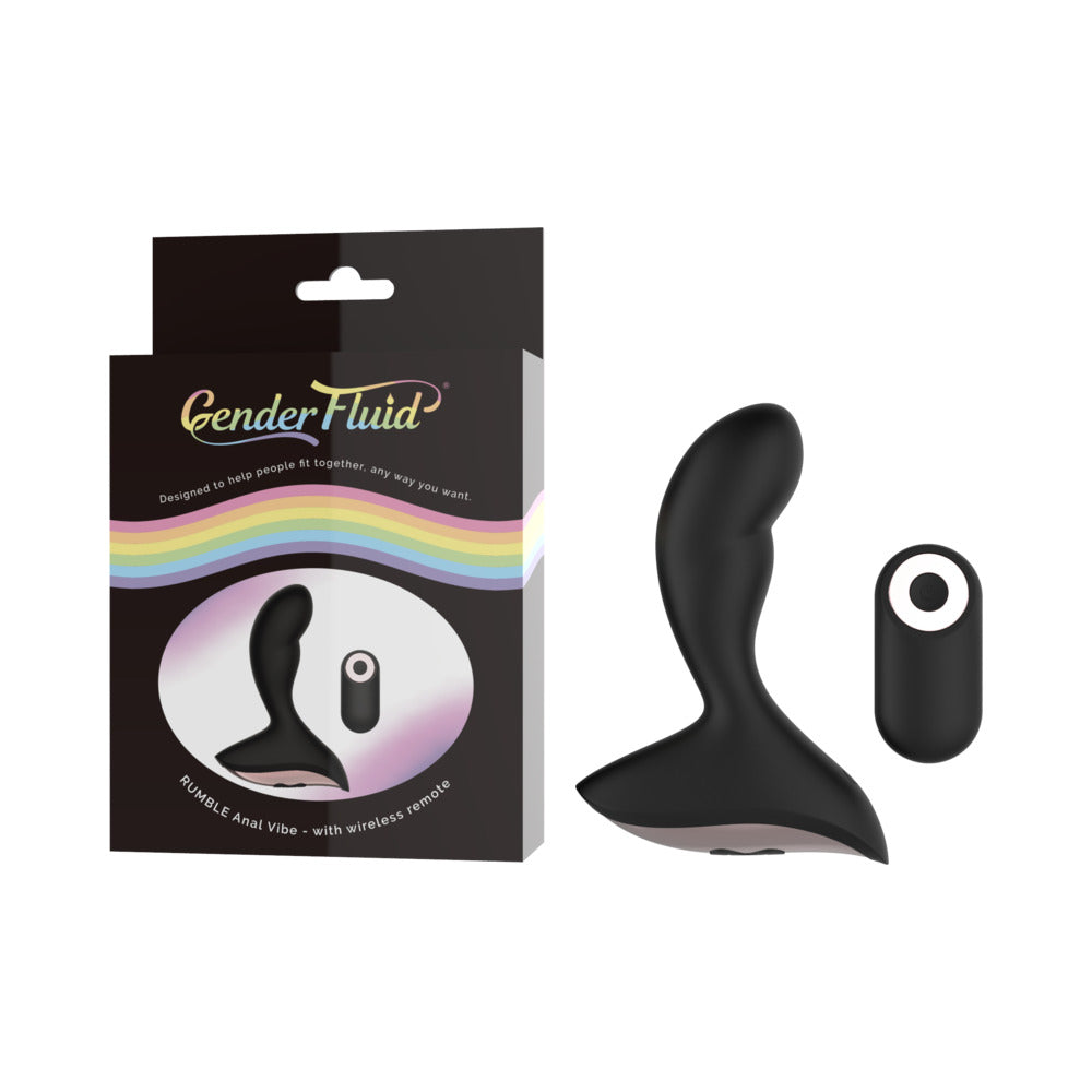 Gender Fluid Rumble Rechargeable Remote-Controlled Silicone Anal Vibrator Black - Fantasies Boutique