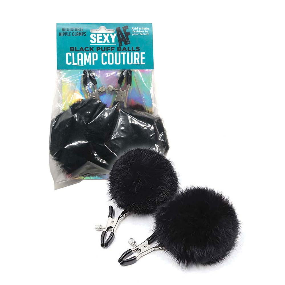 AF Sexy Nipple Clamps Black Puff Balls - Fantasies Boutique
