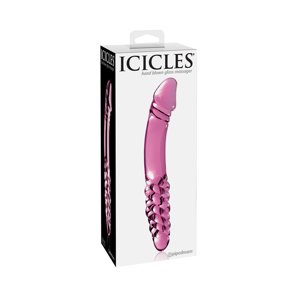 Pipedream Icicles No. 57 Curved Textured 9 in. Dual-Ended Glass Dildo Pink - Fantasies Boutique