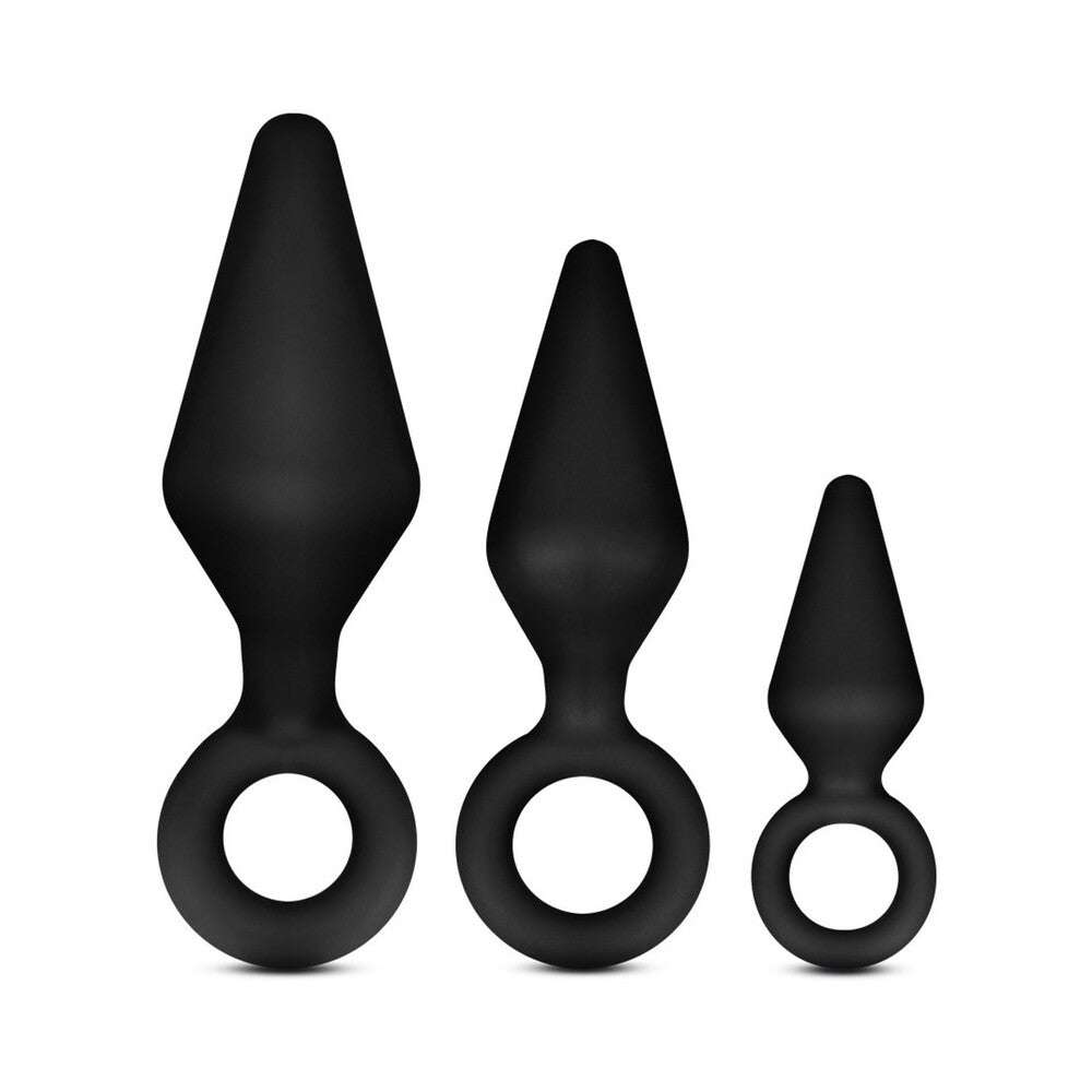 Blush Anal Adventures Platinum Silicone 3-Piece Loop Plug Kit Black - Fantasies Boutique