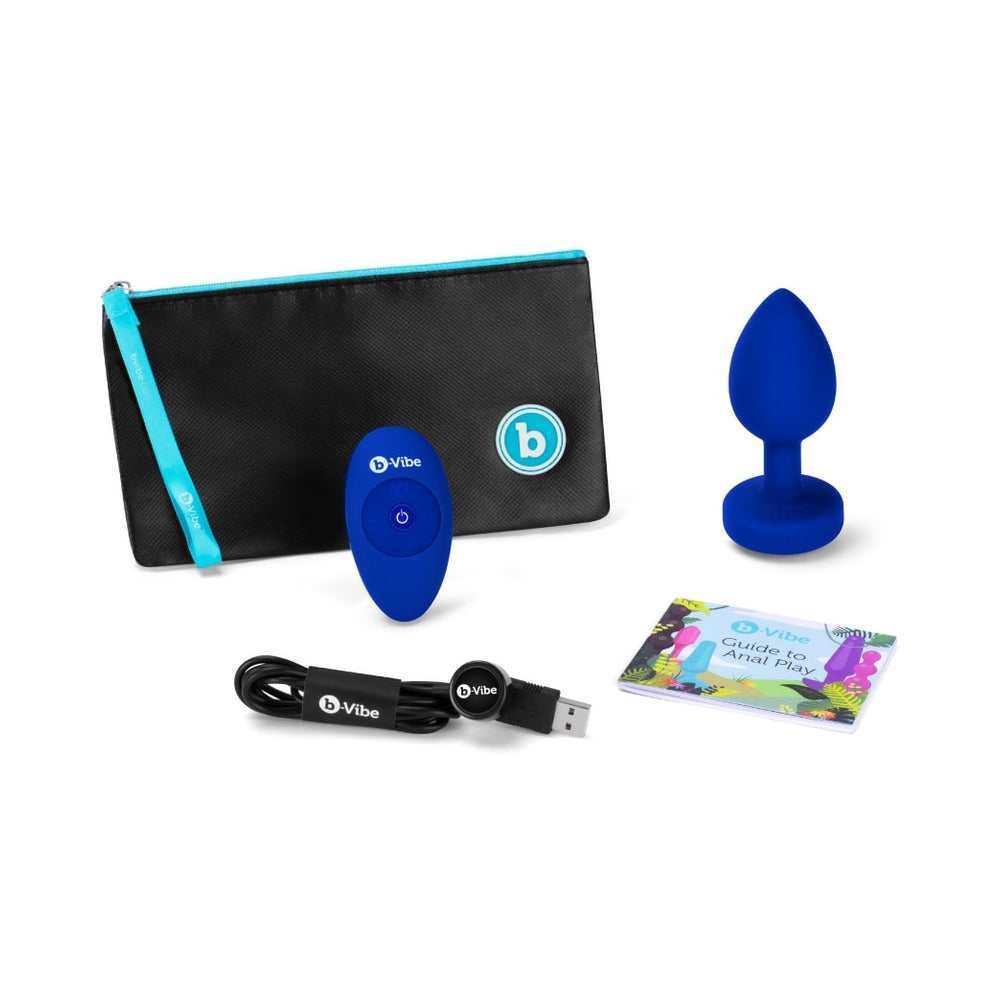 b-Vibe Vibrating Jewel Rechargeable Remote-Controlled Anal Plug with Gem Base Blue Sapphire L/XL - Fantasies Boutique
