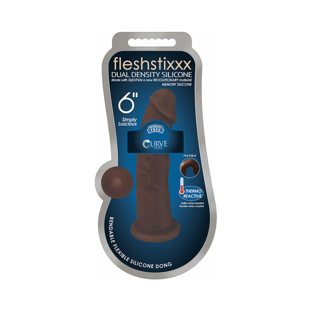 Curve Toys FLESHSTIXXX 6 in. Posable Dual Density Silicone Dildo with Suction Cup Brown - Fantasies Boutique