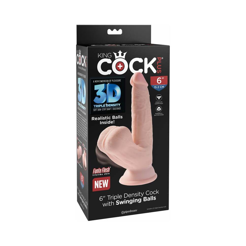 King Cock Plus 6 in. Triple-Density Cock With Swinging Balls Dildo Beige - Fantasies Boutique