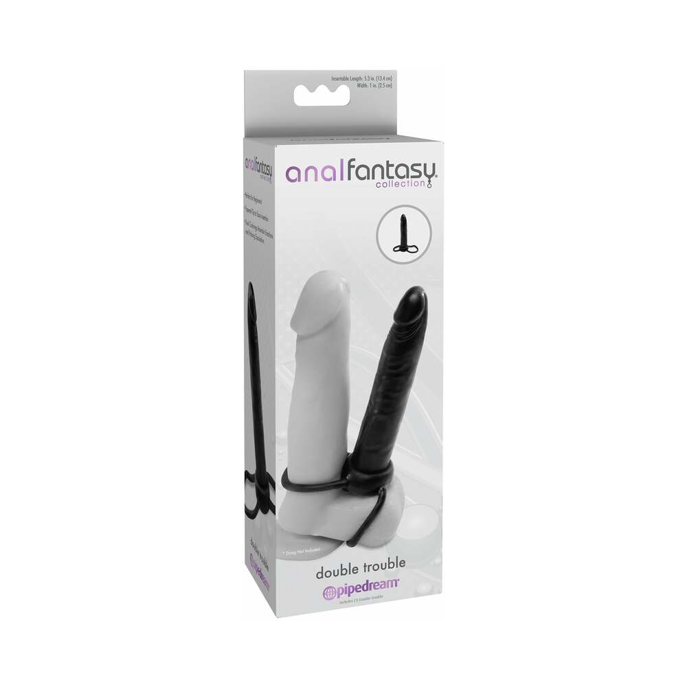 Pipedream Anal Fantasy Collection Double Trouble 6 in. Dual-Entry Strap-On Dildo Black - Fantasies Boutique