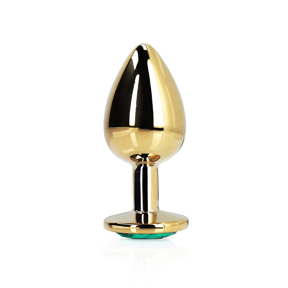Shots Ouch! Round Gem Butt Plug Large Gold/Emerald Green - Fantasies Boutique