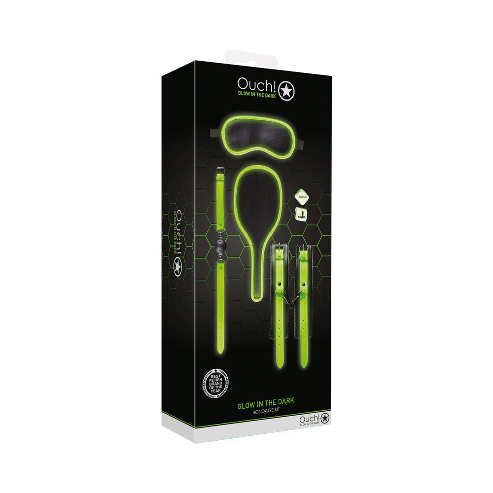 Ouch! Glow in the Dark 7-Piece Bondage Kit Neon Green - Fantasies Boutique