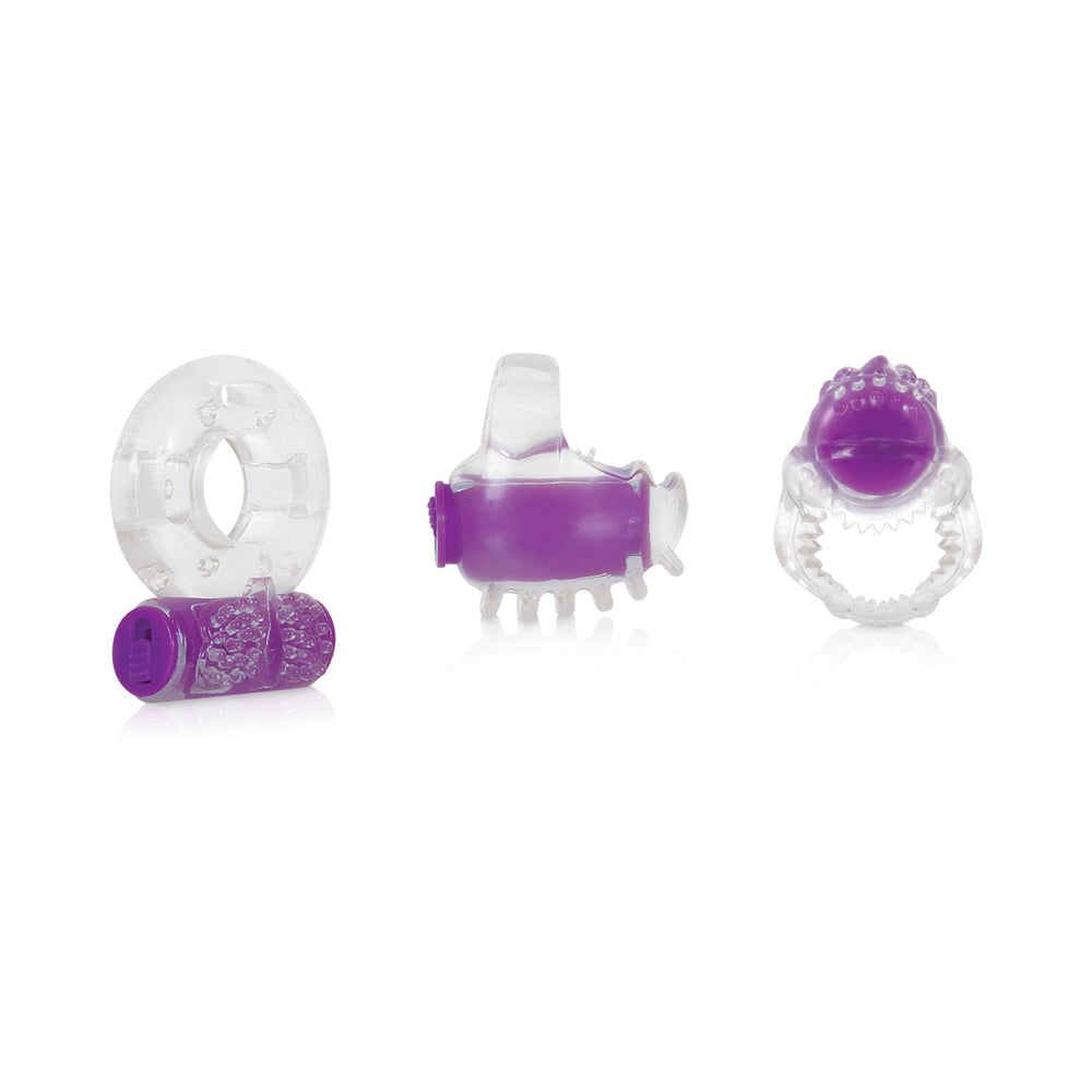 Evolved Ring True 3-Piece Vibrating Ring Set Clear/Purple - Fantasies Boutique