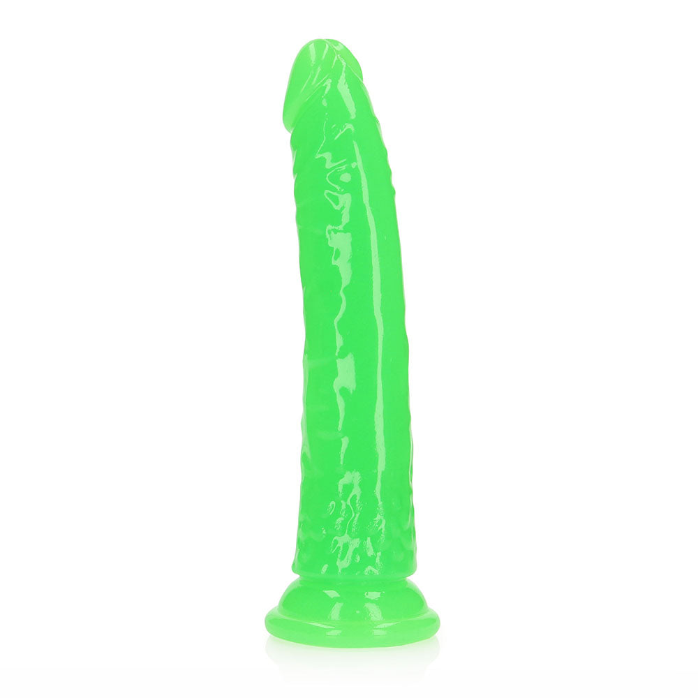 RealRock Glow in the Dark Slim 7 in. Dildo Neon Green