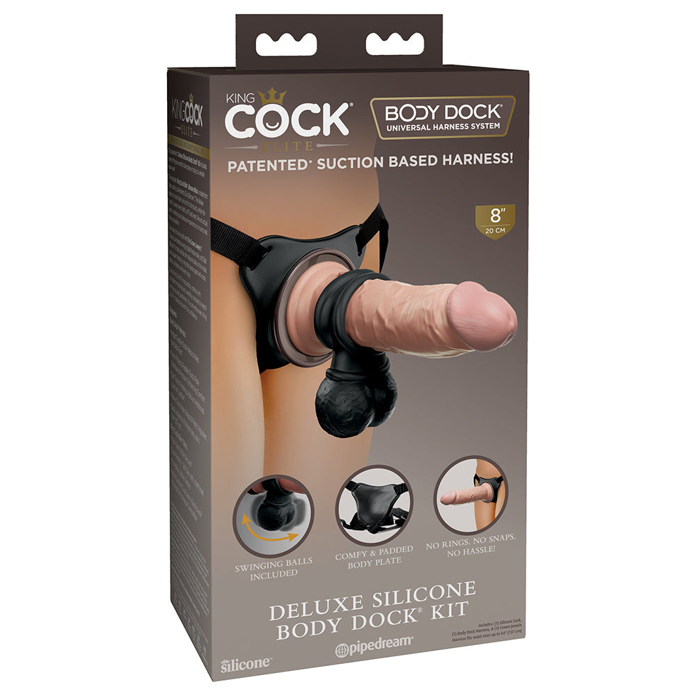 King Cock Elite Deluxe Silicone Body Dock Kit Beige/Black - Fantasies Boutique