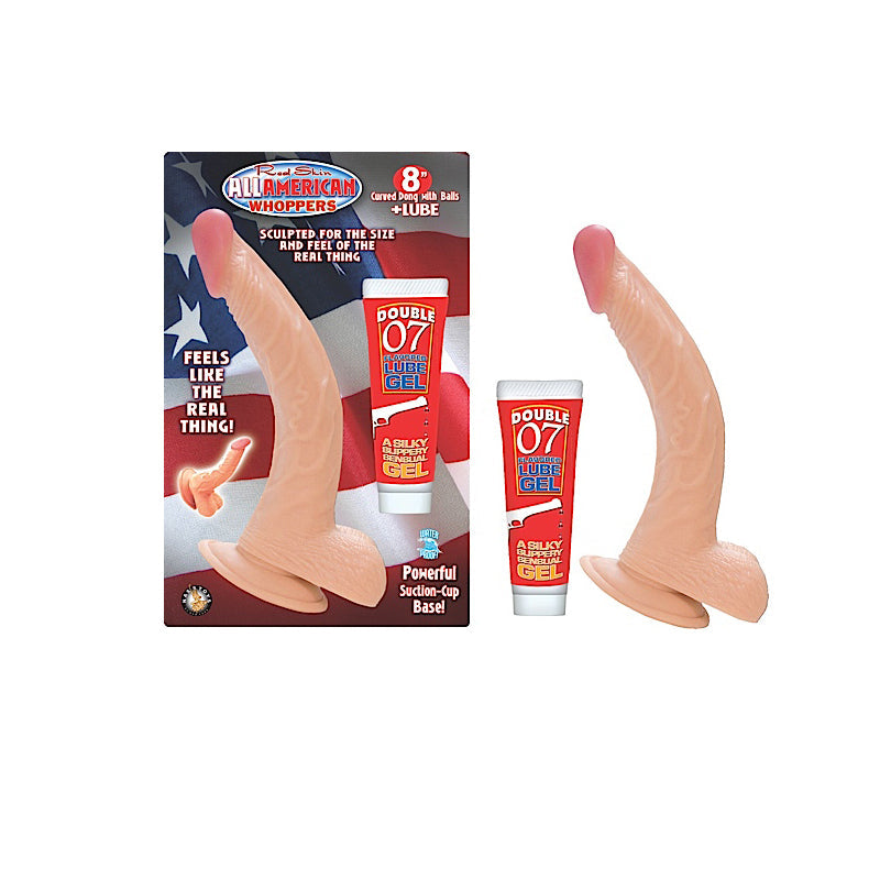 All American Whoppers 8 in. Curved Dong with Balls + Lube - Fantasies Boutique