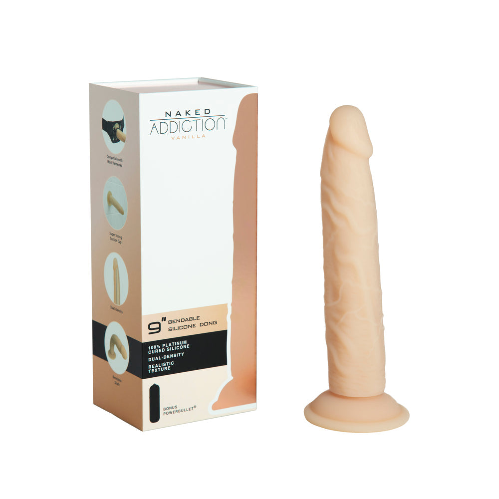Naked Addiction Vanilla 9 in. Bendable Dual Density Silicone Dildo - Fantasies Boutique