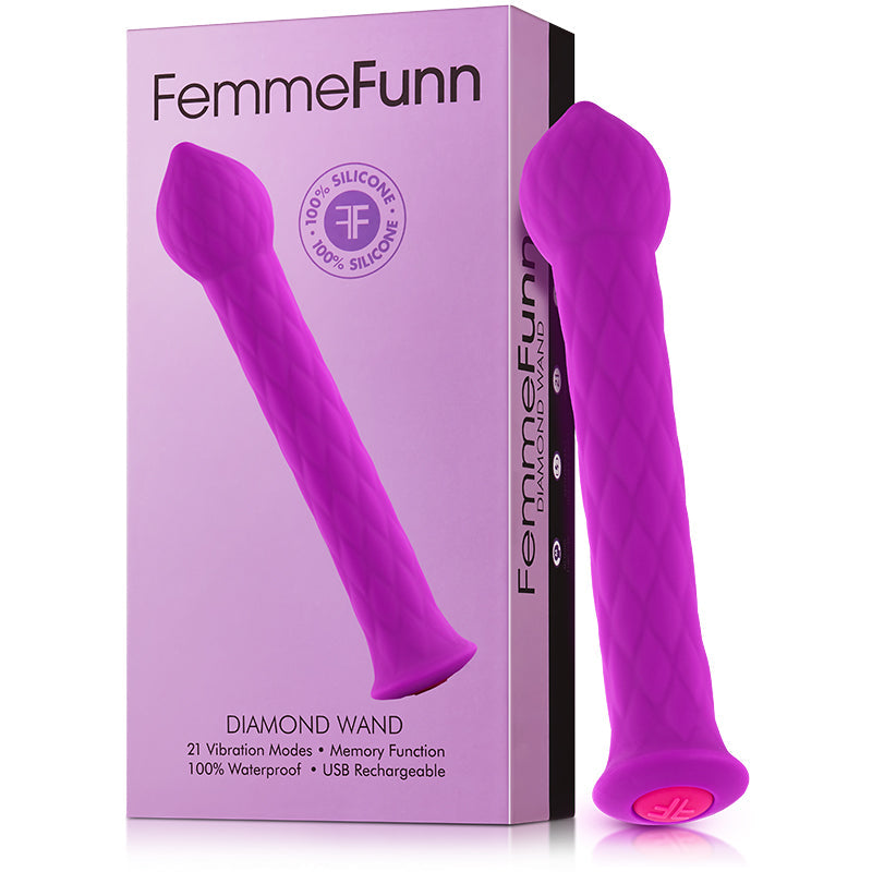 FemmeFunn Diamond Wand Rechargeable Flexible Textured Silicone Vibrator Purple - Fantasies Boutique