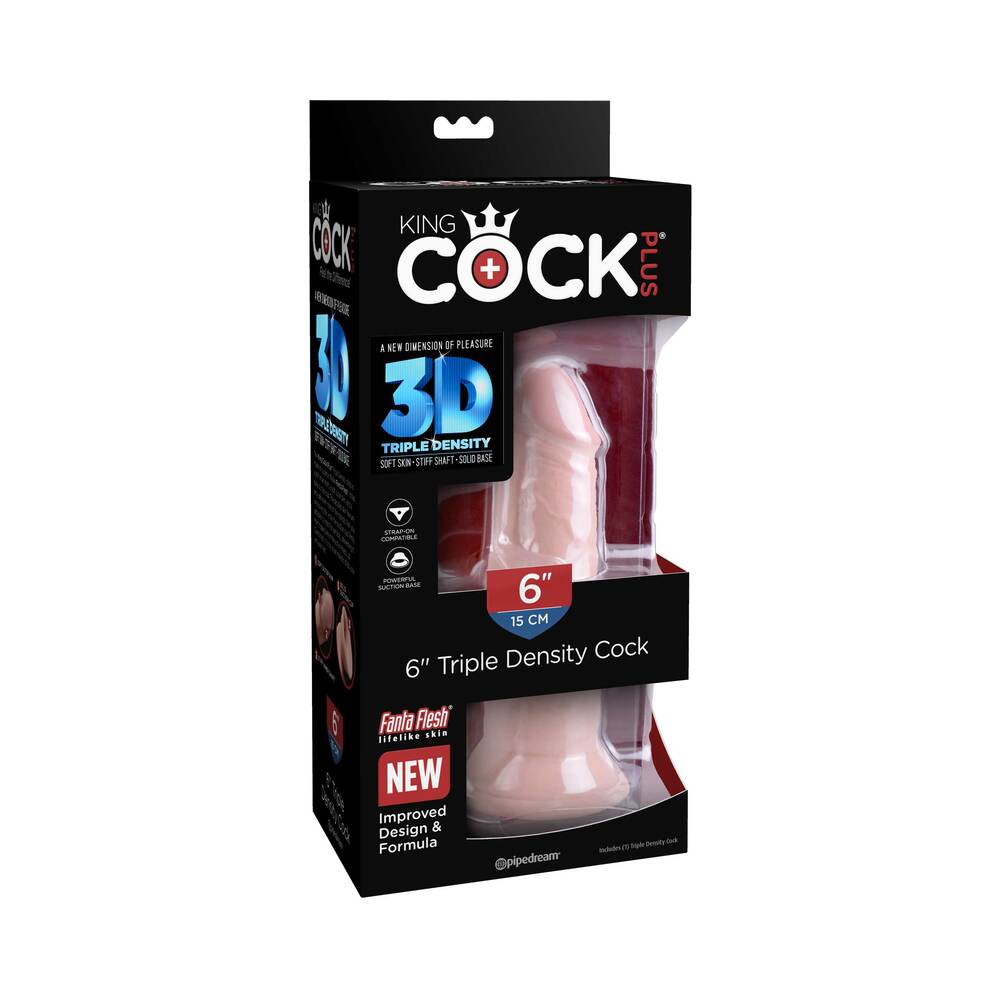 King Cock Plus 6 in. Triple Density Cock Realistic Dildo With Suction Cup Beige - Fantasies Boutique