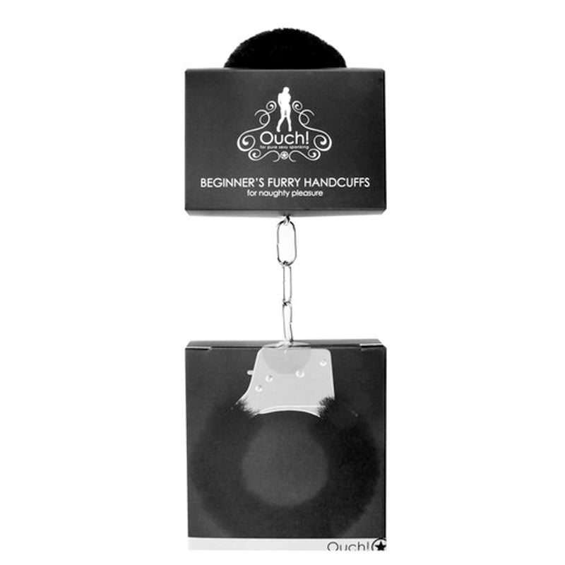 Ouch! Beginner's Furry Handcuffs With Quick-Release Black - Fantasies Boutique