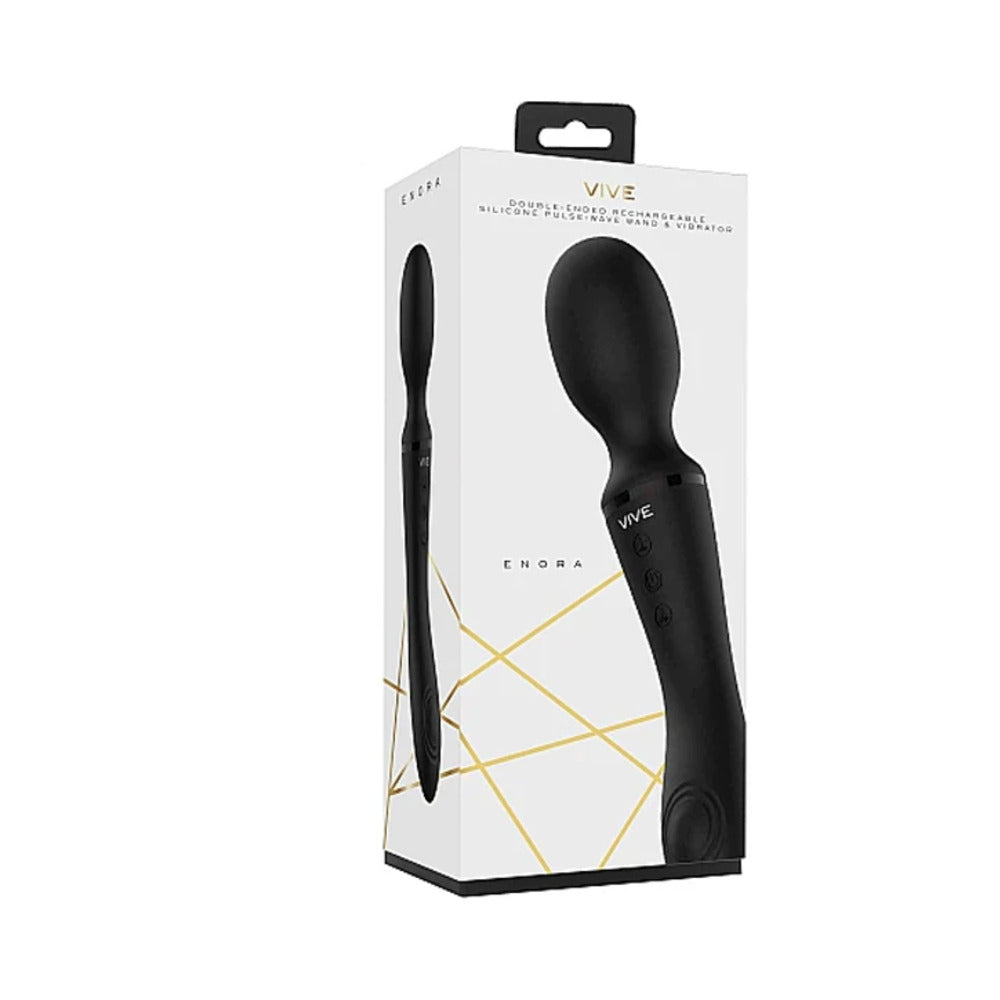 VIVE ENORA Rechargeable Dual-Ended Silicone Pulse-Wave G-Spot & Wand Vibrator Black - Fantasies Boutique