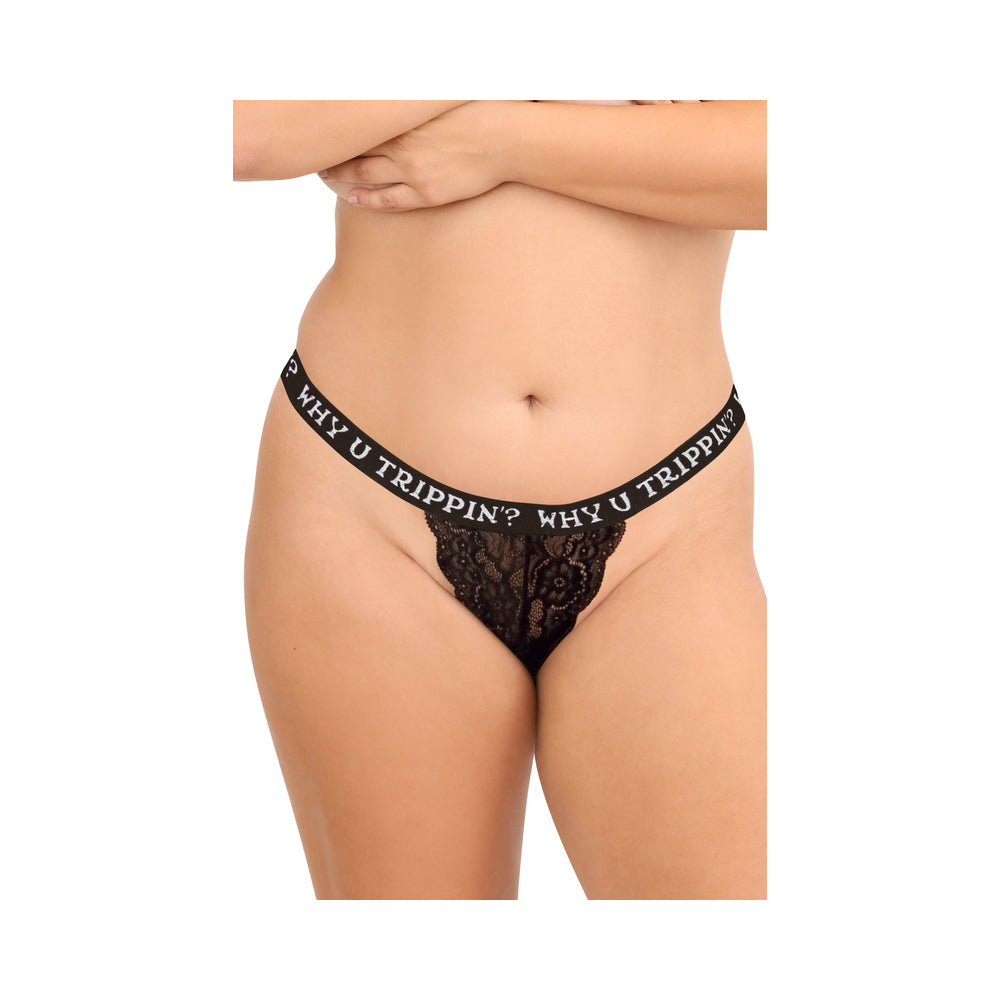 Fantasy Lingerie Vibes Trippy Vibes Pack 3-Piece Lace Thong Panty Set Black/Red/Pink Queen Size - Fantasies Boutique