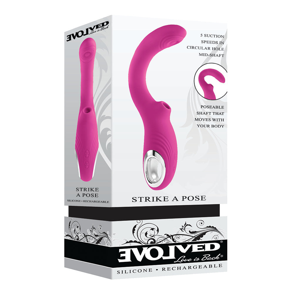 Evolved Strike A Pose Rechargeable Posable Tapping Suction Silicone Vibrator Pink - Fantasies Boutique