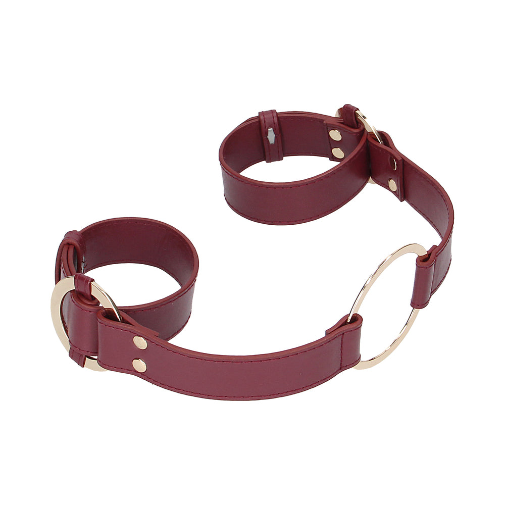 Ouch! Halo Ringed Handcuffs With Connector Burgundy - Fantasies Boutique