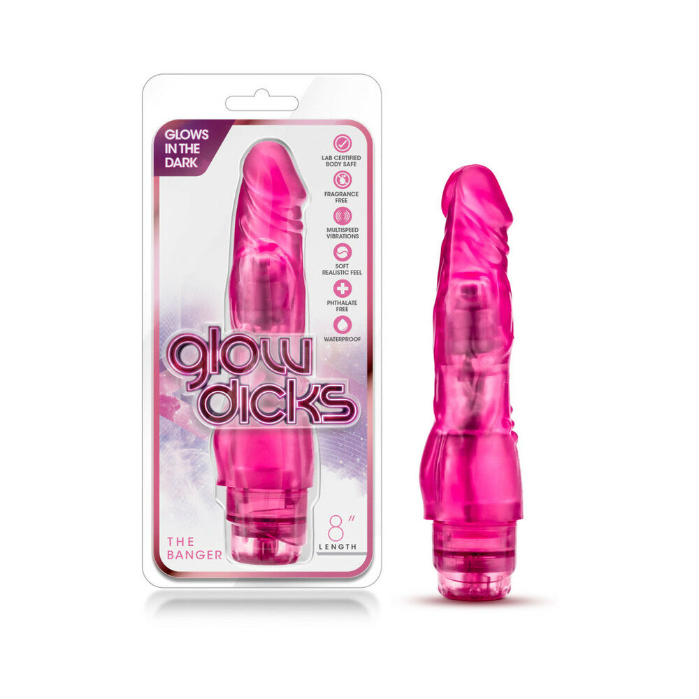 Blush Glow Dicks The Banger Realistic 8 in. Vibrating Dildo Pink - Fantasies Boutique