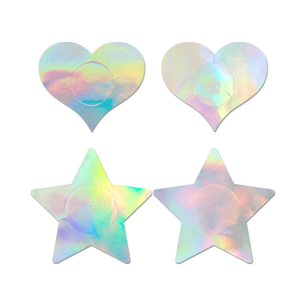 Fantasy Lingerie Holographic 2-Pair Pasties Set Heart & Star Shapes O/S