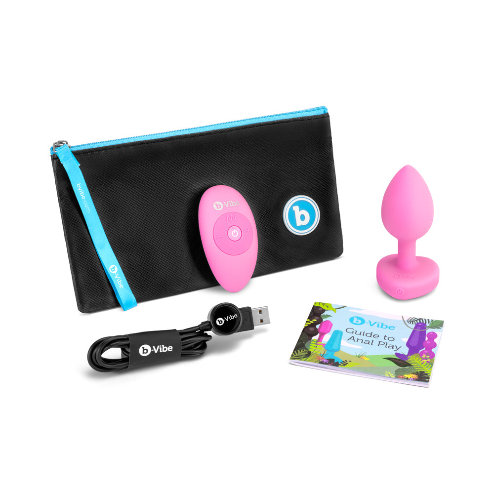 b-Vibe Vibrating Heart Anal Plug with Heart-Shaped Jewel Base S/M Pink - Fantasies Boutique