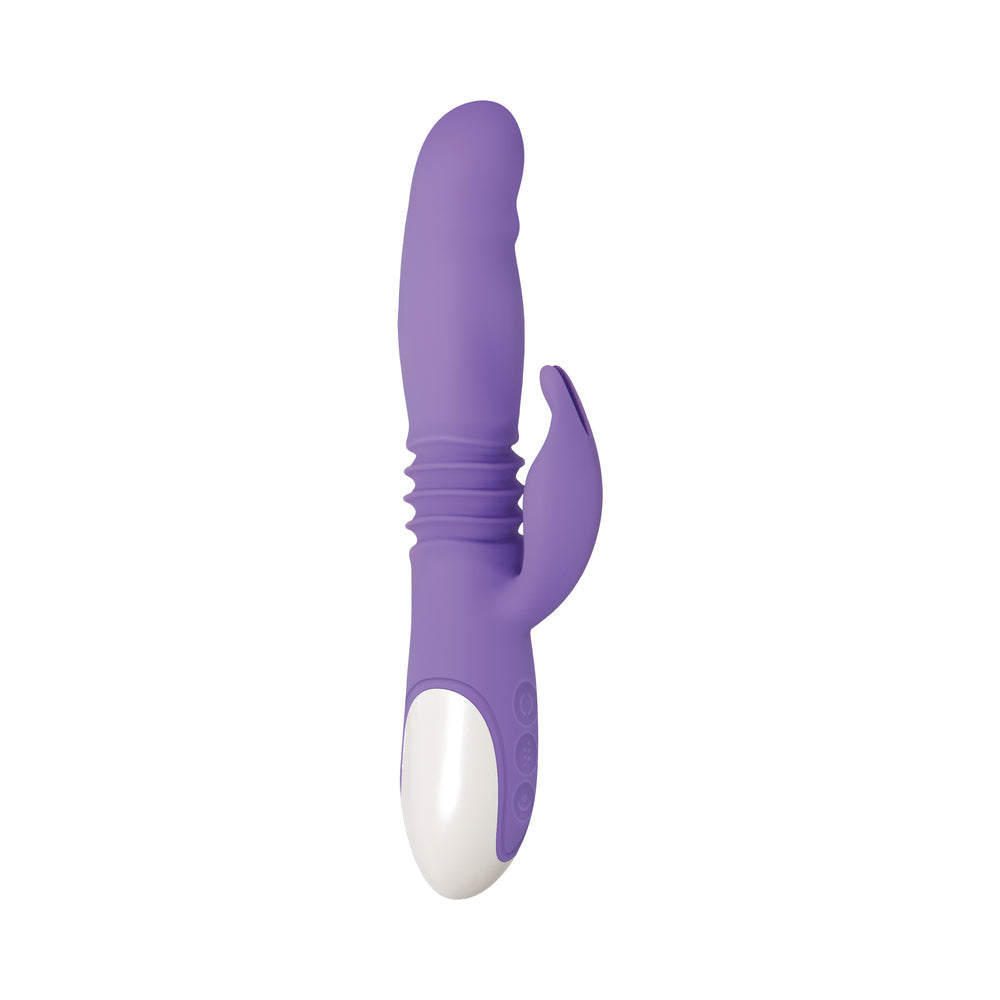 Evolved Thick & Thrust Bunny Rechargeable Thrusting Silicone Rabbit Vibrator Purple - Fantasies Boutique