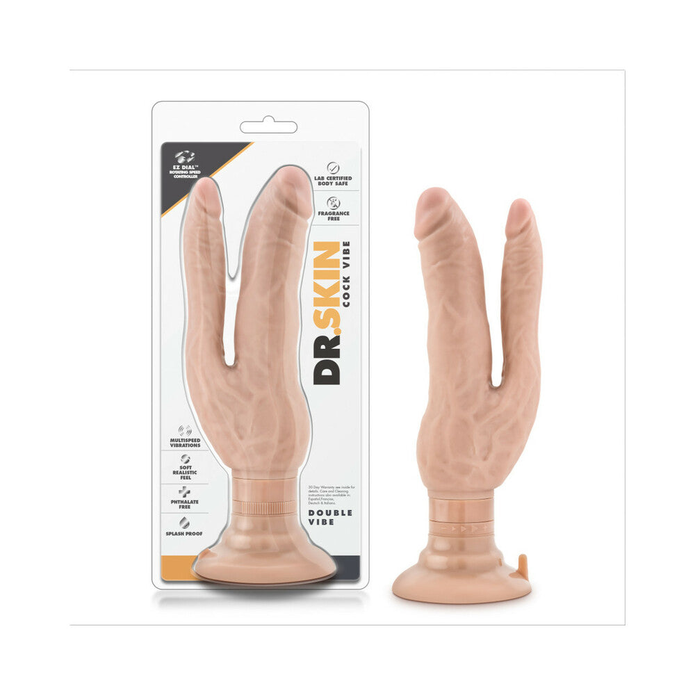 Dr. Skin Cock Vibes Double Vibe Dual Entry Vibrating Dildo Beige - Fantasies Boutique