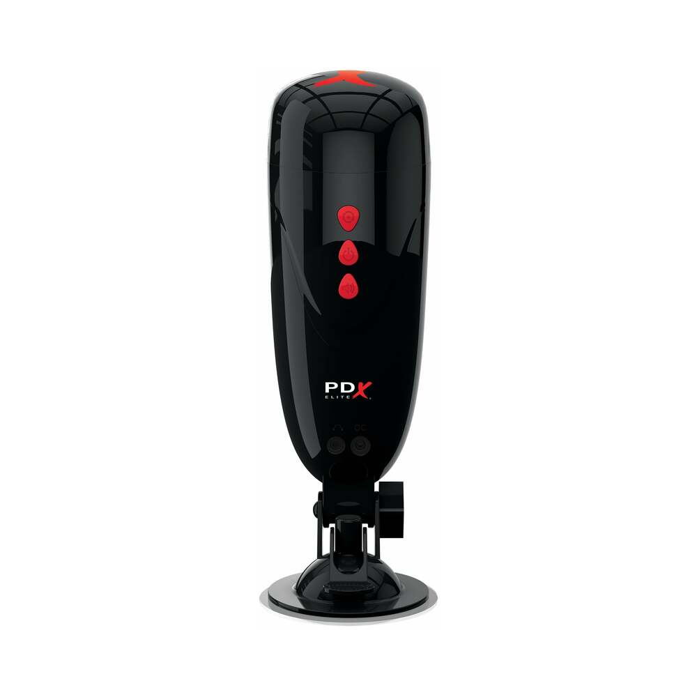 PDX Elite Dirty Talk Rechargeable Vibrating Starter Stroker With Hands-Free Suction Cup Beige/Black - Fantasies Boutique