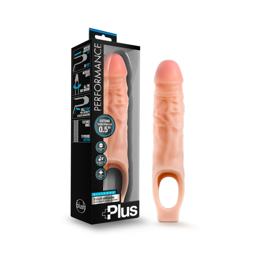 Blush Performance Plus 9 in. Silicone Cock Sheath Penis Extender Sling Beige - Fantasies Boutique