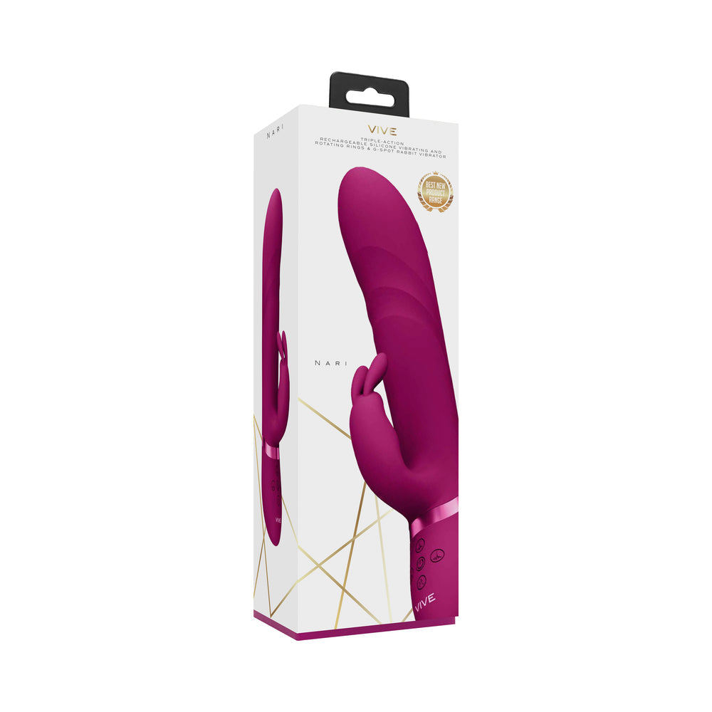 VIVE NARI Rechargeable Silicone G-Spot Rabbit Vibrator with Rotating Beads Pink - Fantasies Boutique
