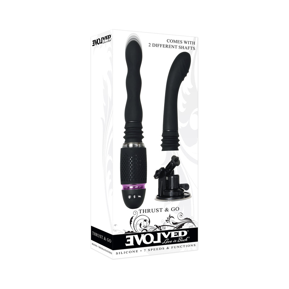 Evolved Thrust & Go Thrusting Vibrator With 2 Shafts and Suction Cup Base Black - Fantasies Boutique