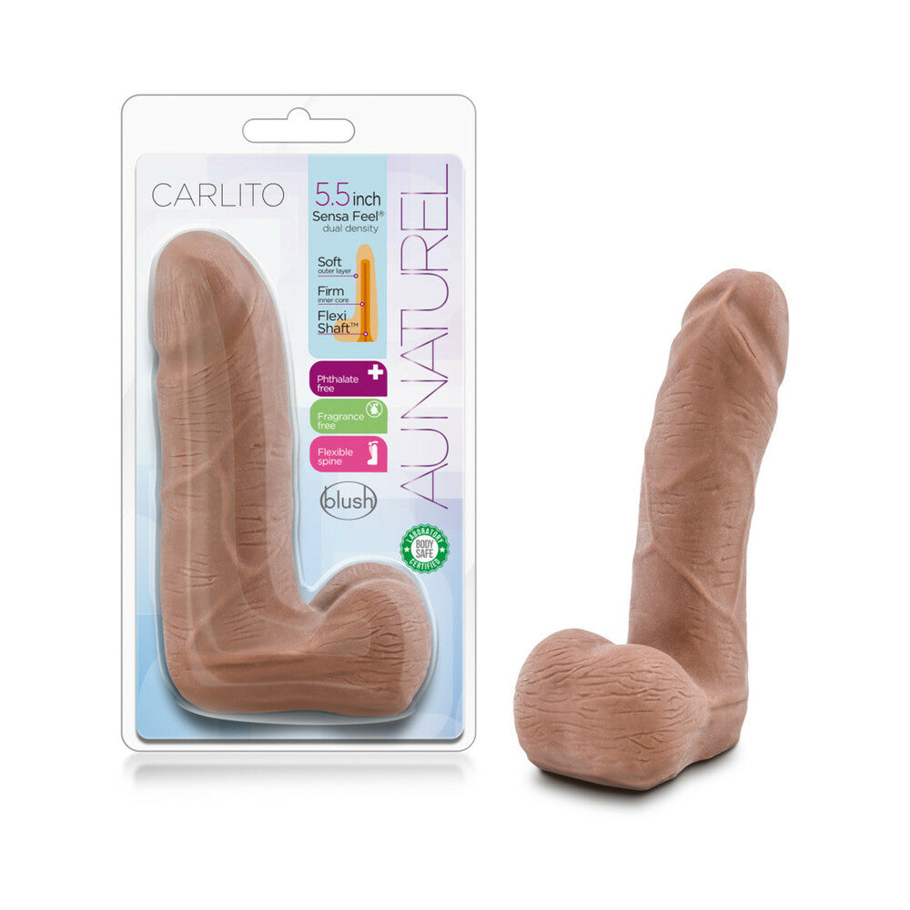 Au Naturel Carlito 5 in. Posable Dual Density Dildo with Balls Tan - Fantasies Boutique