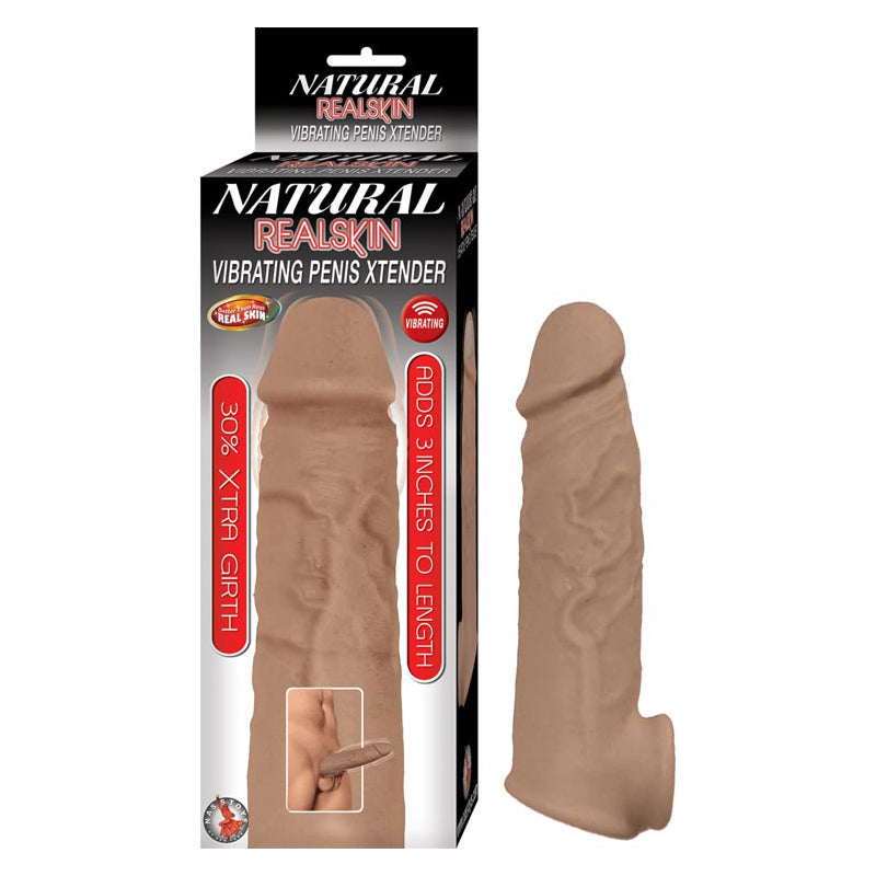 Natural Realskin Vibrating Penis Xtender - Brown - Fantasies Boutique