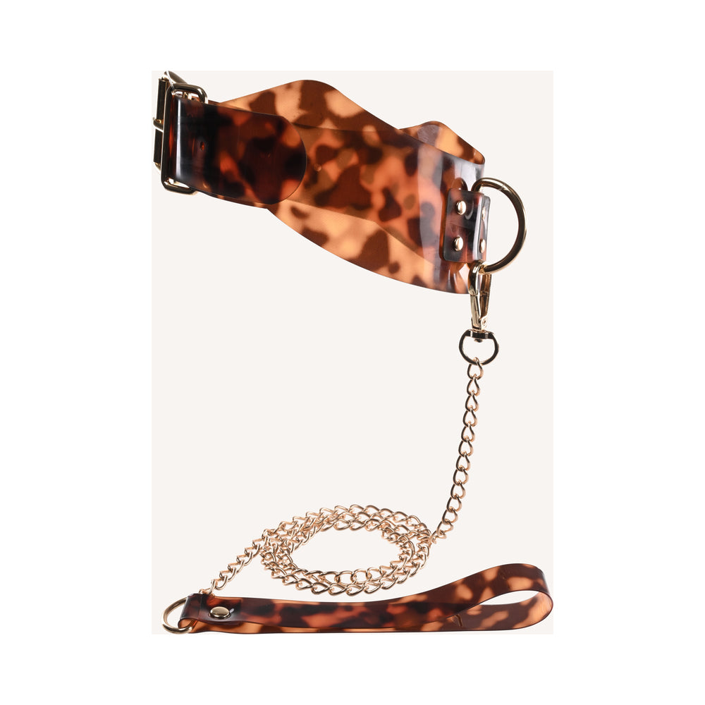 Sincerely, Sportsheets Amber Adjustable Collar with Leash Tortoiseshell - Fantasies Boutique