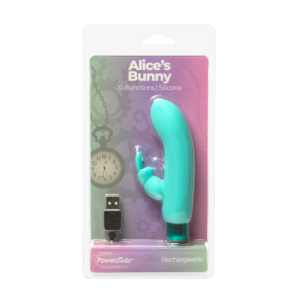 Powerbullet Alice's Bunny Rechargeable Bullet Vibrator with Silicone Rabbit Sleeve Teal - Fantasies Boutique