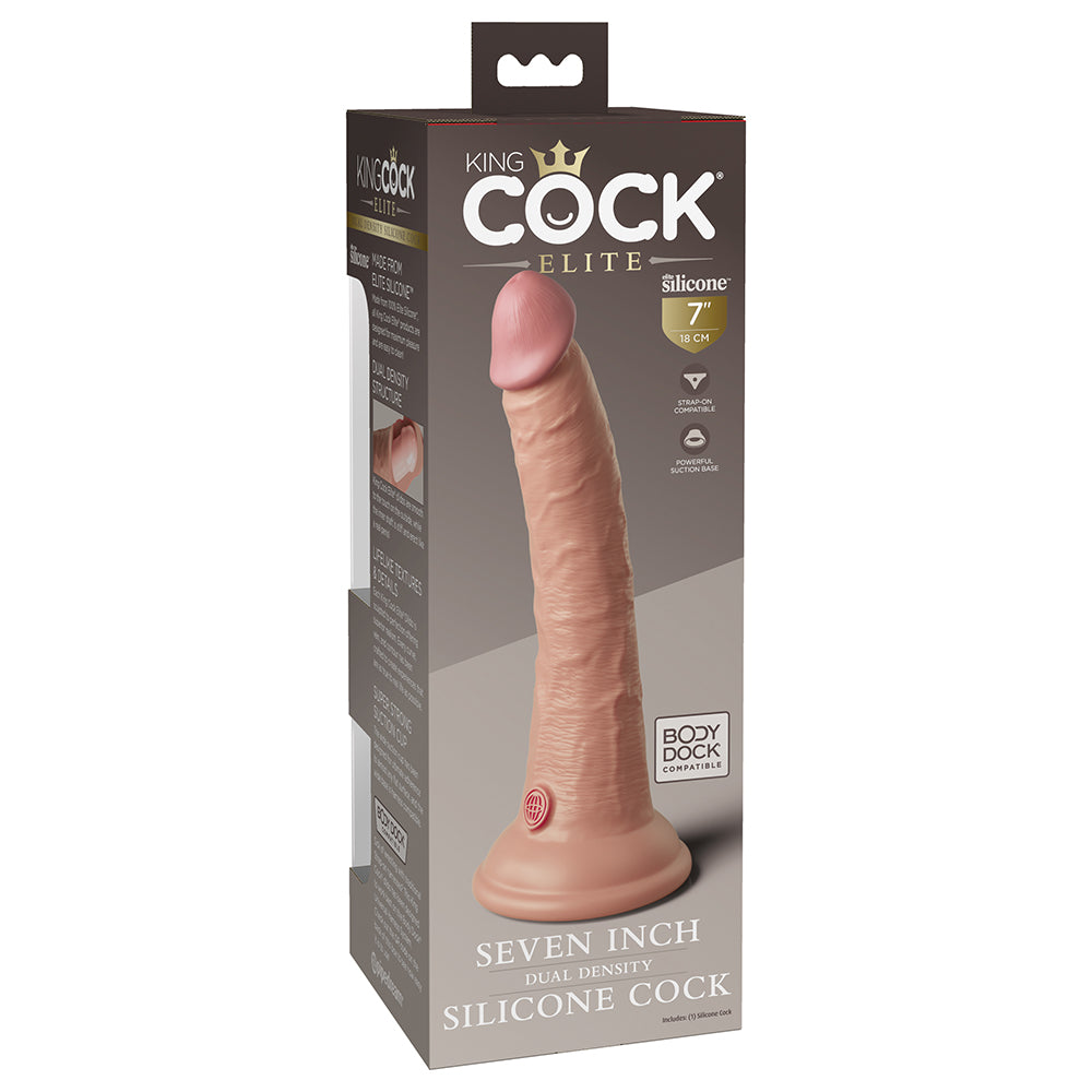 King Cock Elite 7 in. Dual Density Silicone Cock Realistic Dildo With Suction Cup Beige - Fantasies Boutique