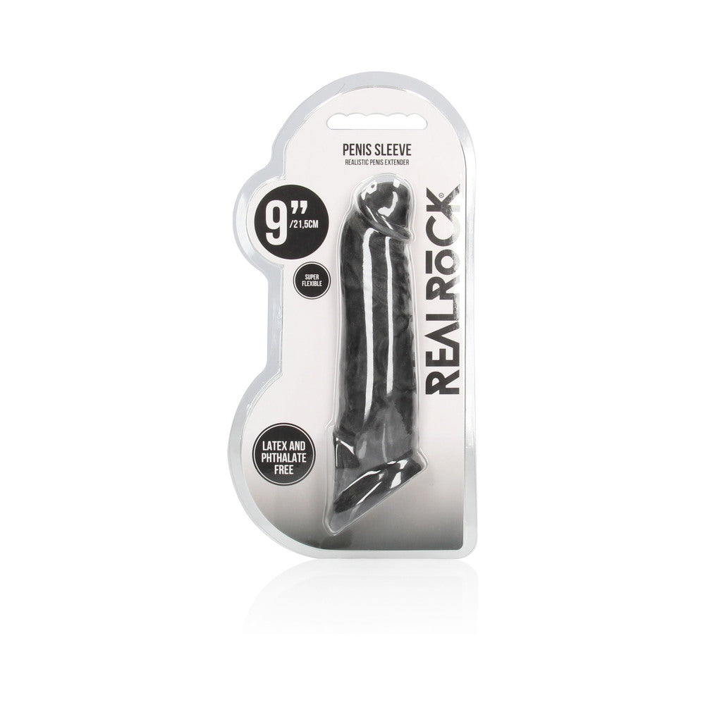 RealRock Realistic 9 in. Penis Sleeve Extender Sling Black - Fantasies Boutique