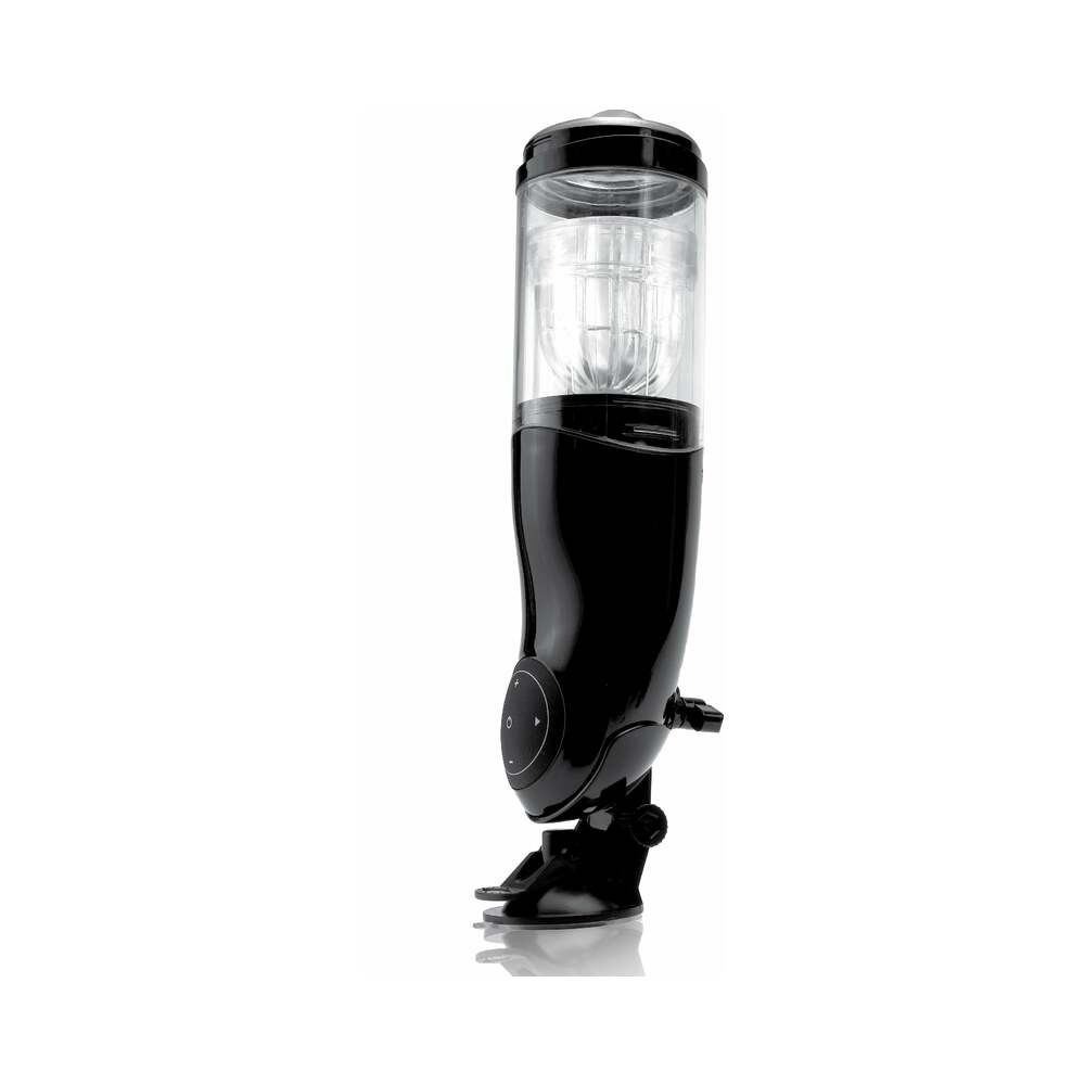PDX Mega-Bator Ass Rechargeable Rotating Thrusting Stroker With Hands-Free Suction Cup Clear/Black - Fantasies Boutique
